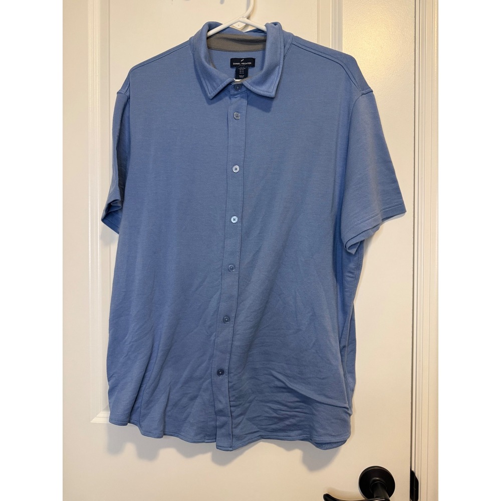 Daniel Hechter Modal Blend Button Down Shirt Mens XL Blue Knit Short Sleeve